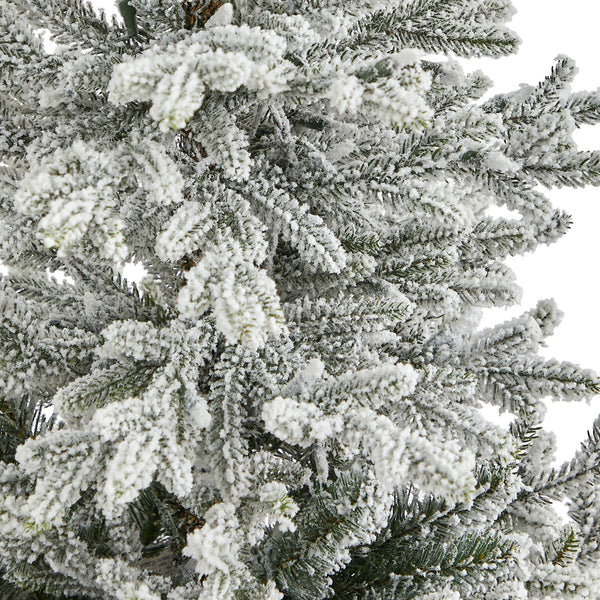 57” Flocked Fraser Fir Artificial Christmas Tree with 300 Warm White Lights and 967 Bendable Branches in Tower Planter
