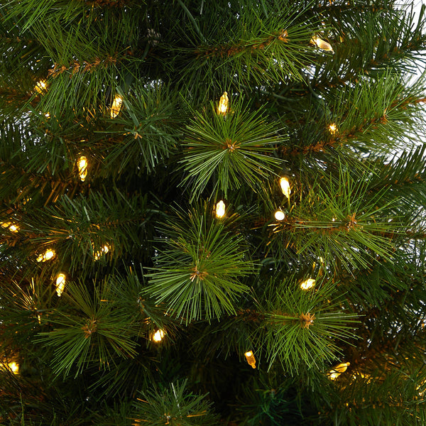 57” Green Valley Pine Artificial Christmas Tree with 100 Warm White LED Lights and 201 Bendable Branches in Tall White Planter
