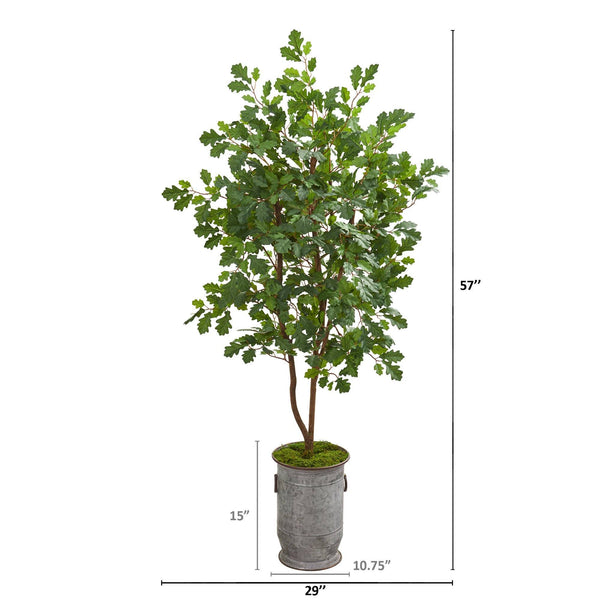 57” Oak Artificial Tree in Vintage Metal Planter