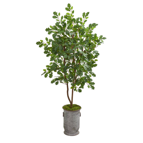 57” Oak Artificial Tree in Vintage Metal Planter