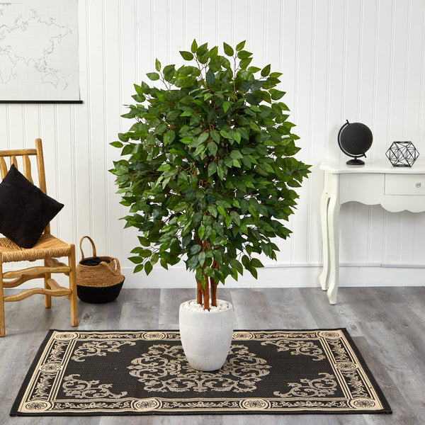 57” Super Deluxe Artificial Ficus Tree in White Planter