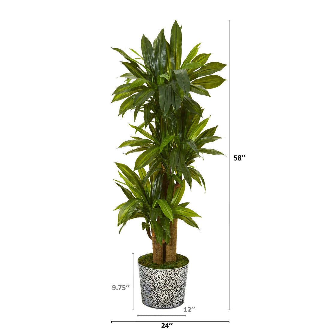 cornstalk dracaena plant Nearly Natural 58in. Corn Stalk Dracaena Artificial Plant in Black Embossed Tin Planter (Real Touch)