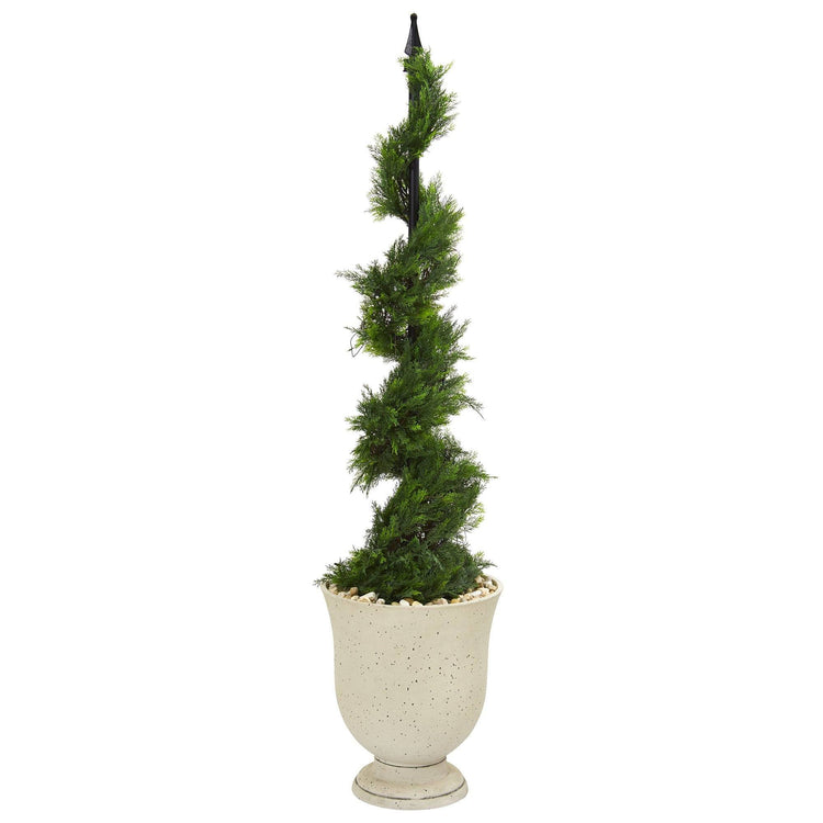 58” Cypress Artificial Spiral Topiary Tree in Decorative Urn Nearly