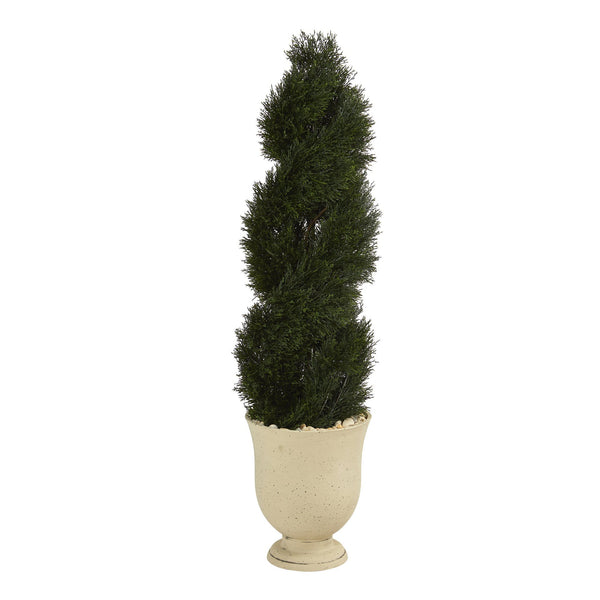 58” Double Pond Cypress Spiral Topiary Artificial Tree in Planter (Indoor/Outdoor)