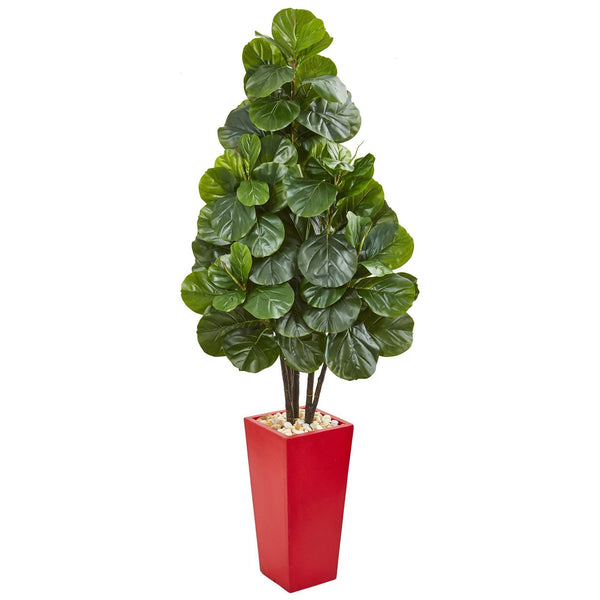 58” Fiddle Leaf Fig Artificial Tree in Red Tower Planter