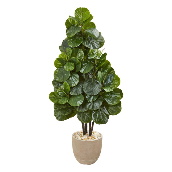 58” Fiddle Leaf Fig Artificial Tree in Sand Stone Planter