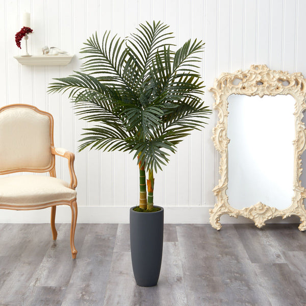 58” Golden Cane Artificial Palm Tree in Gray Planter