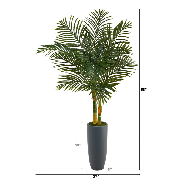 58” Golden Cane Artificial Palm Tree in Gray Planter