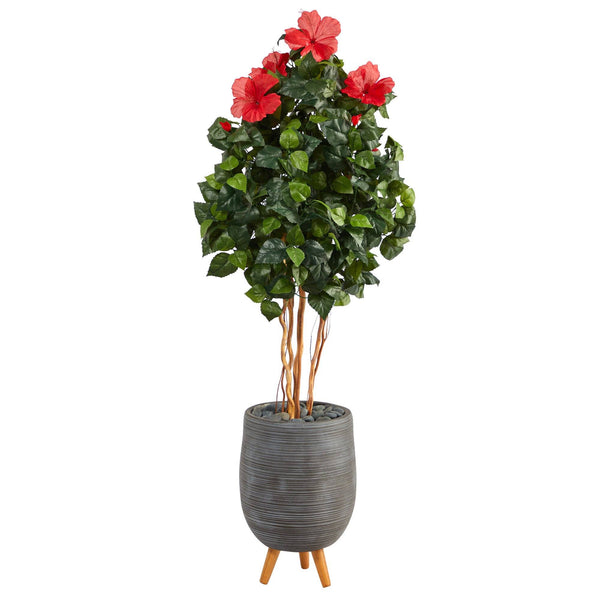 58” Hibiscus Artificial Tree in Gray Planter with Stand