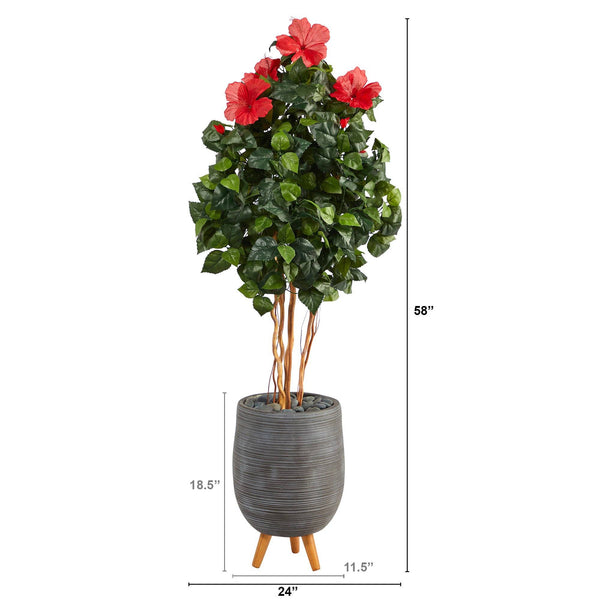 58” Hibiscus Artificial Tree in Gray Planter with Stand