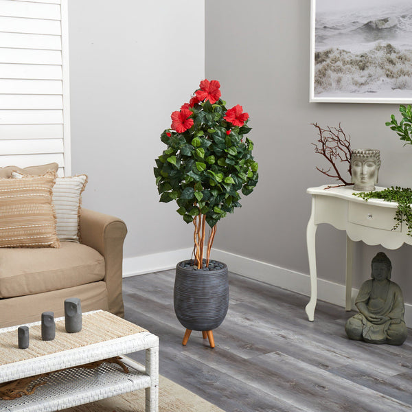 58” Hibiscus Artificial Tree in Gray Planter with Stand