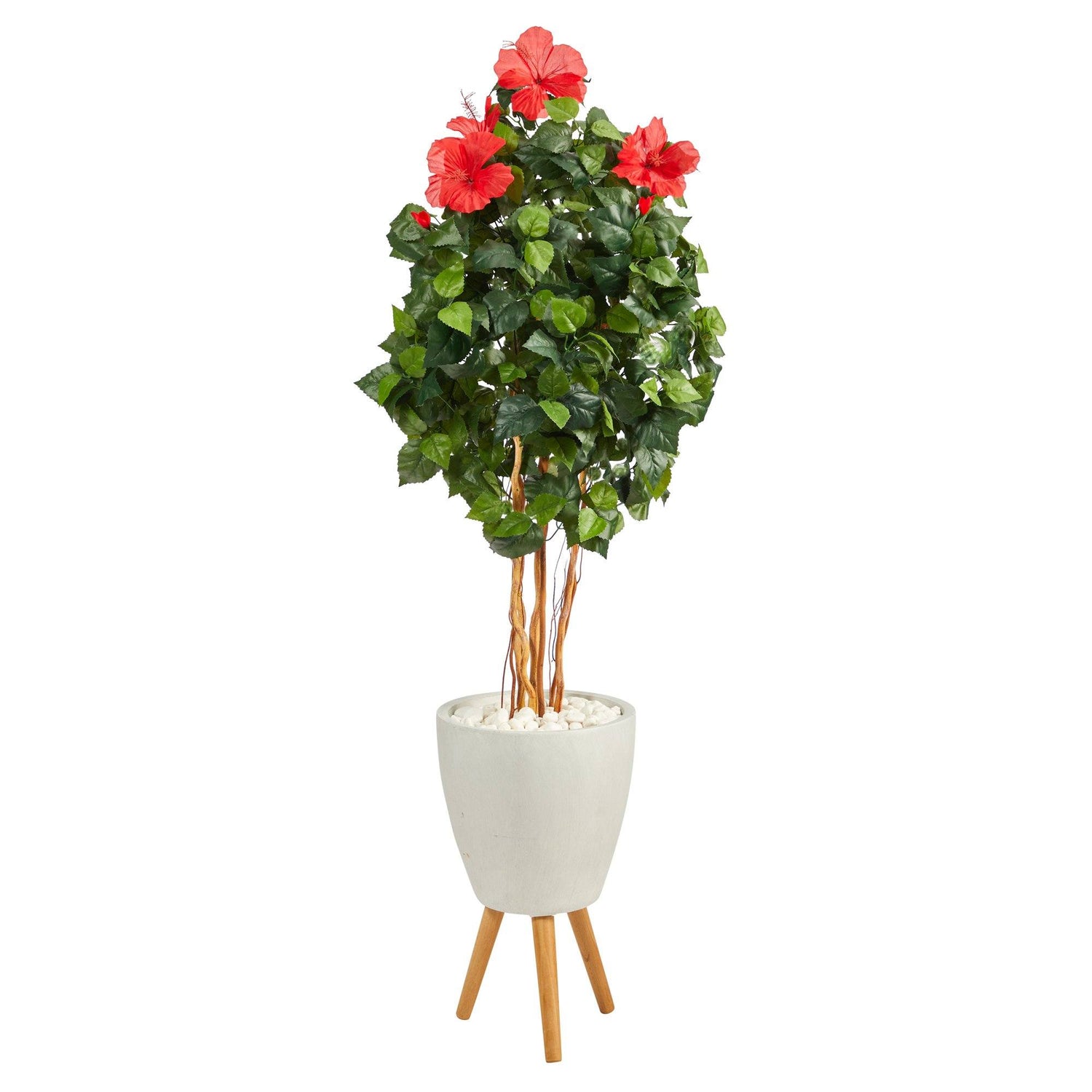 58” Hibiscus Artificial Tree in White Planter with Stand