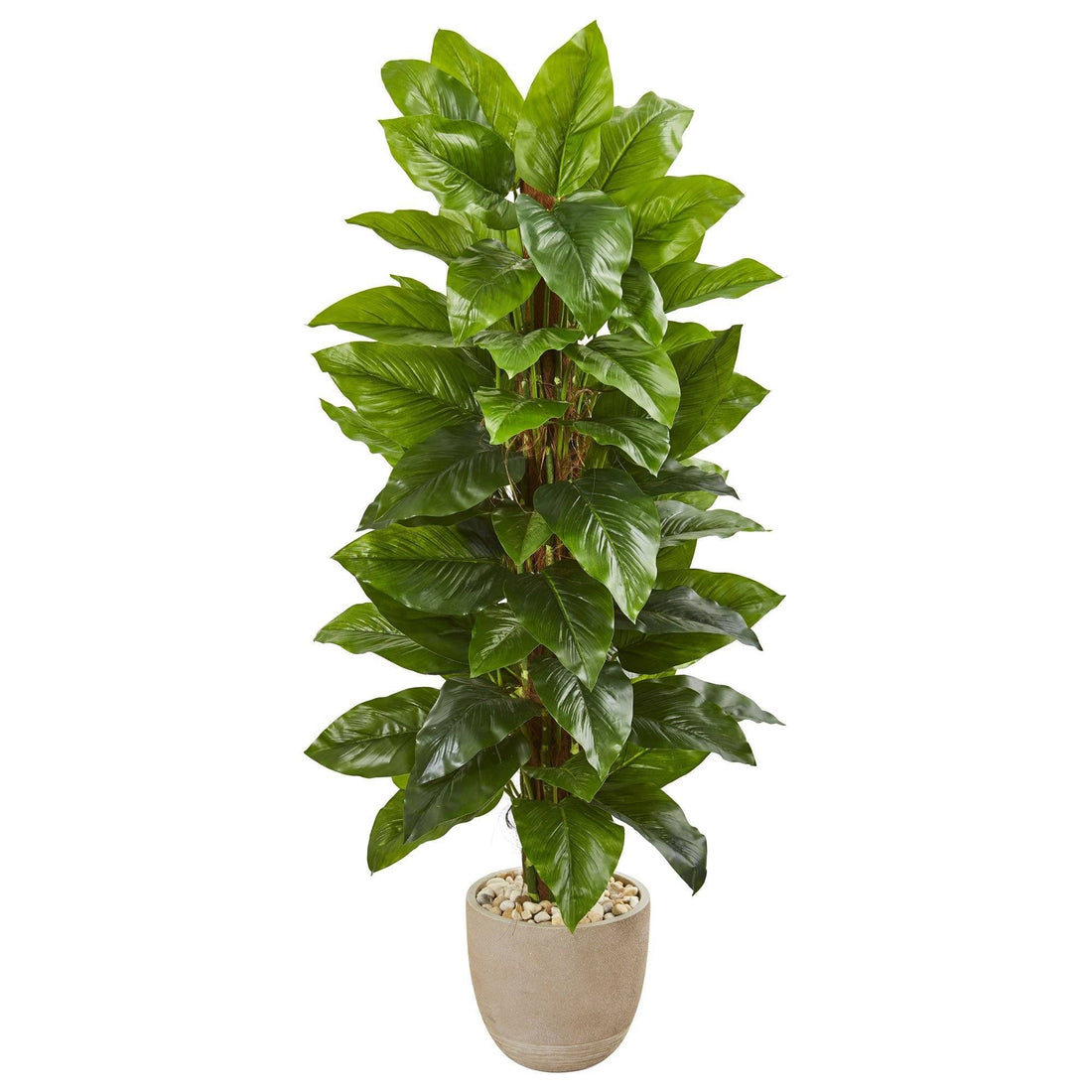 faux plant philodendron plant 58” Large Leaf Philodendron Artificial Plant in Sand Stone Planter (Real  Touch)