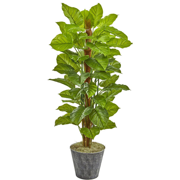 58” Philodendron Artificial Plant in Black Embossed Planter (Real Touch)