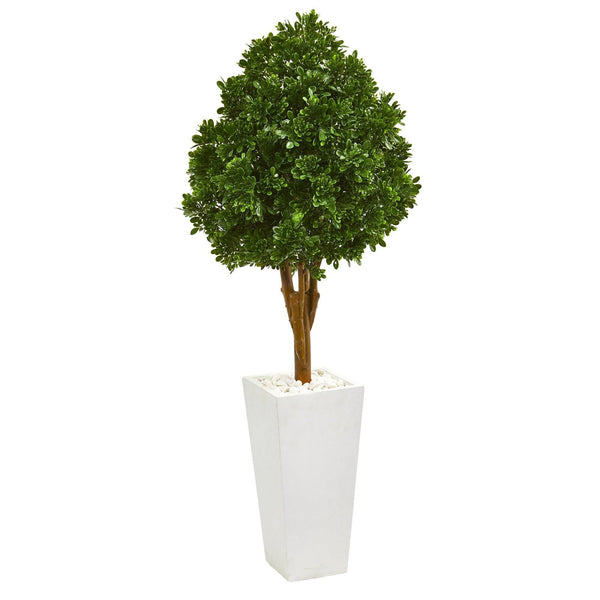 tea tree indoor plant 58” Tea Leaf Artificial Tree in White Planter UV Resistant (Indoor/Outdoor)