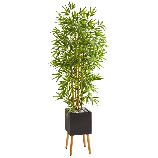 59” Bamboo Artificial Tree in Black Planter with Stand
