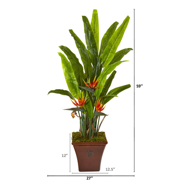 59” Bird of Paradise Artificial Plant in Brown Planter