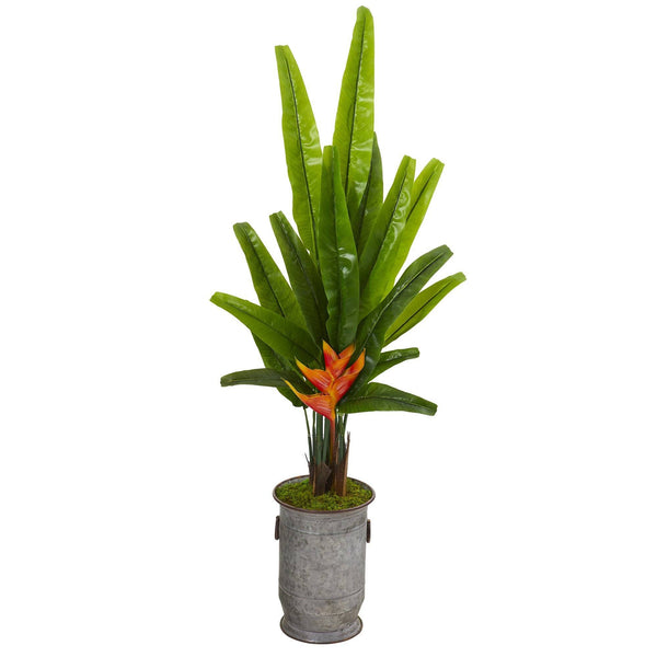 59” Traveler's Palm Artificial Tree in Vintage Metal Planter