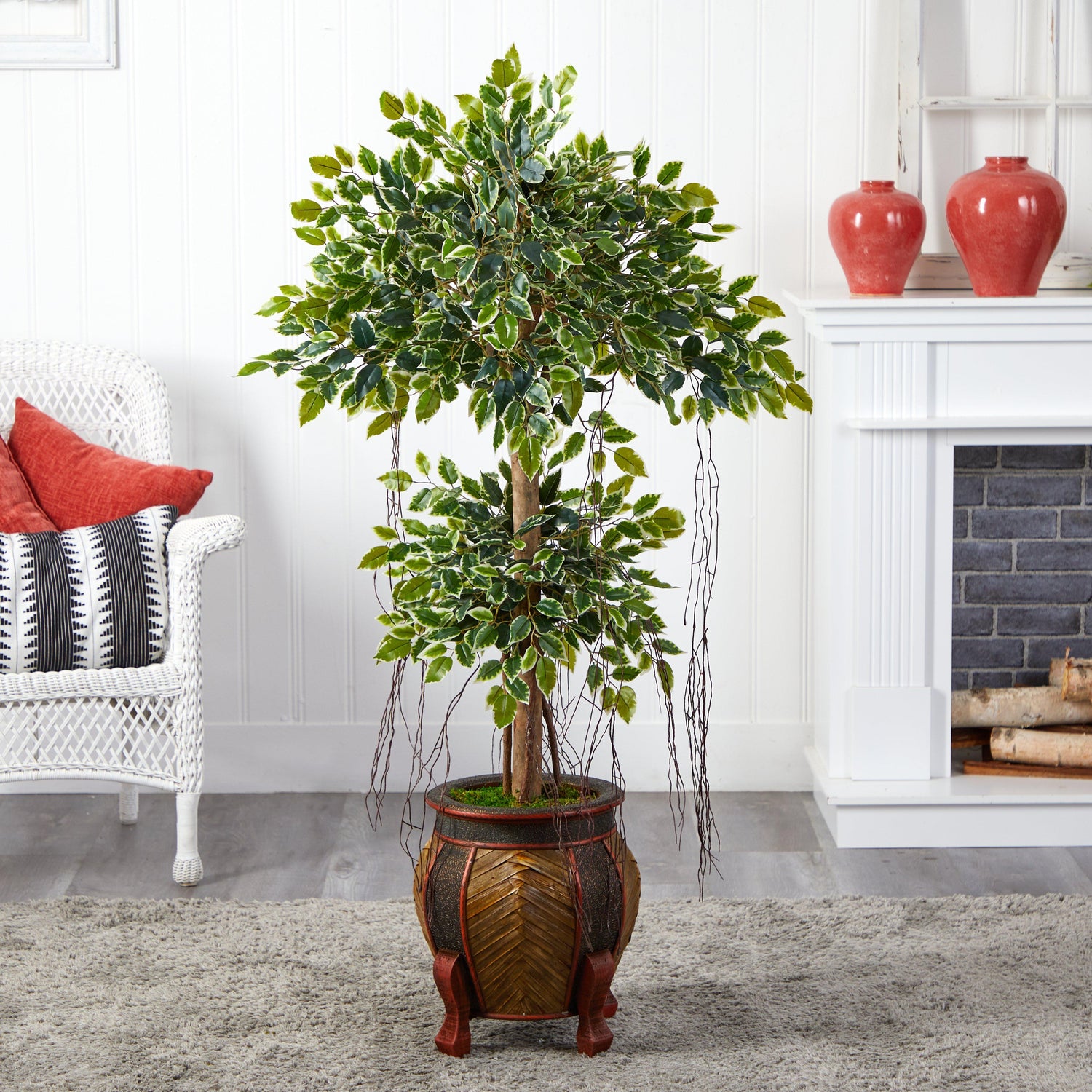 59” Variegated Ficus Artificial Tree in Decorative Planter