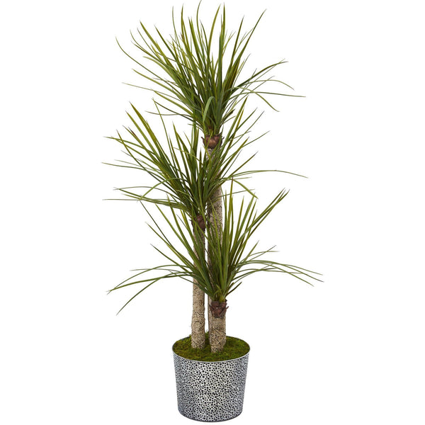 59” Yucca Artificial Tree in Black Embossed Tin Planter
