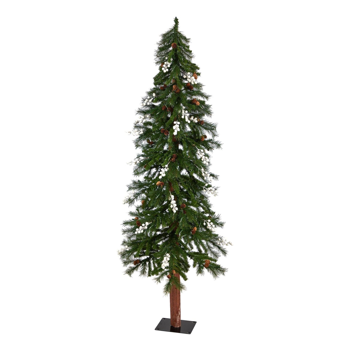 6' Alpine Artificial Christmas Tree with Pinecones, Berries and 200 White Warm LED Lights