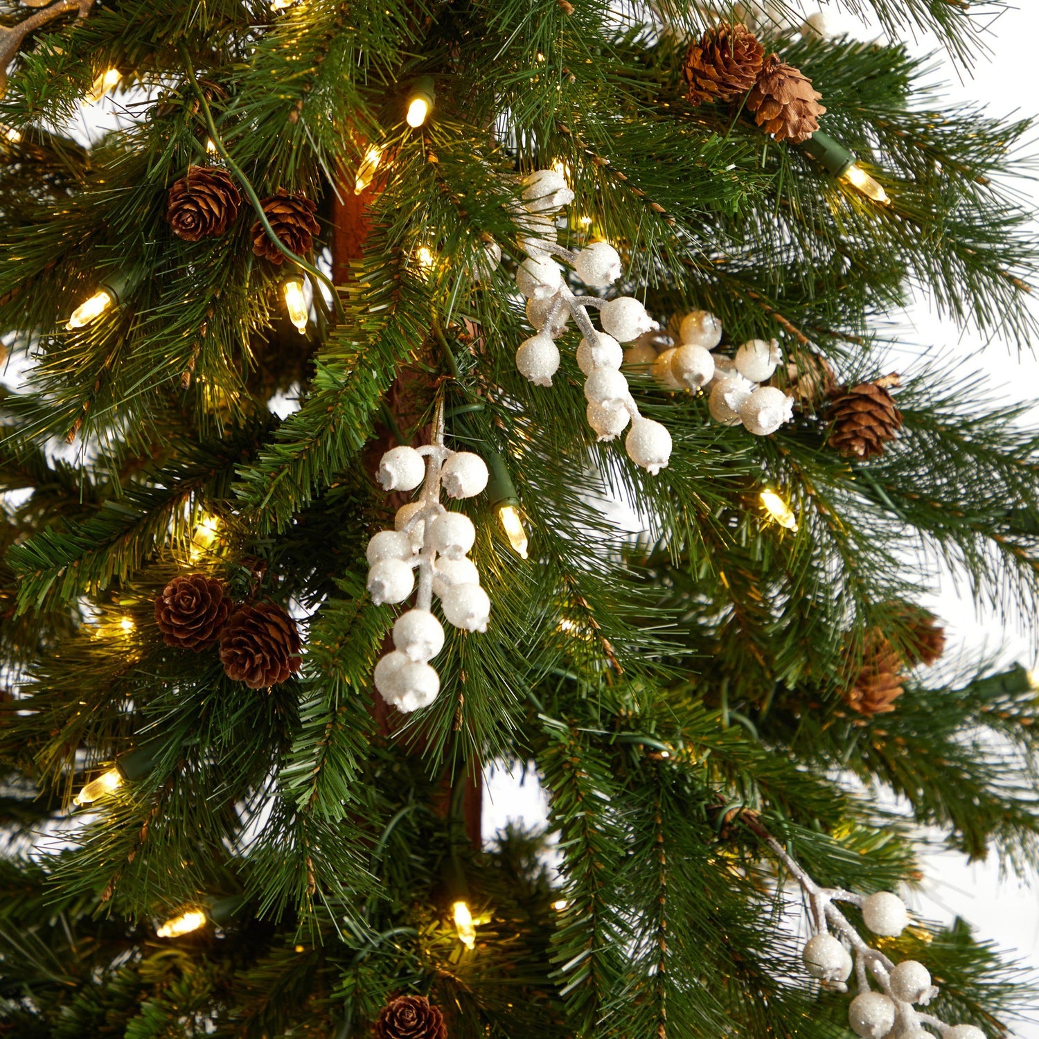 6' Alpine Artificial Christmas Tree with Pinecones, Berries and 200 White Warm LED Lights