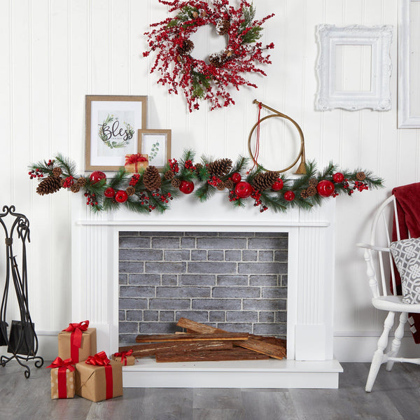 6’ Apple, Berries and Pinecone Artificial Garland