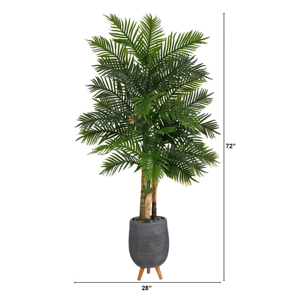 6’ Areca Palm Artificial Tree in Gray Planter with Stand (Real Touch)