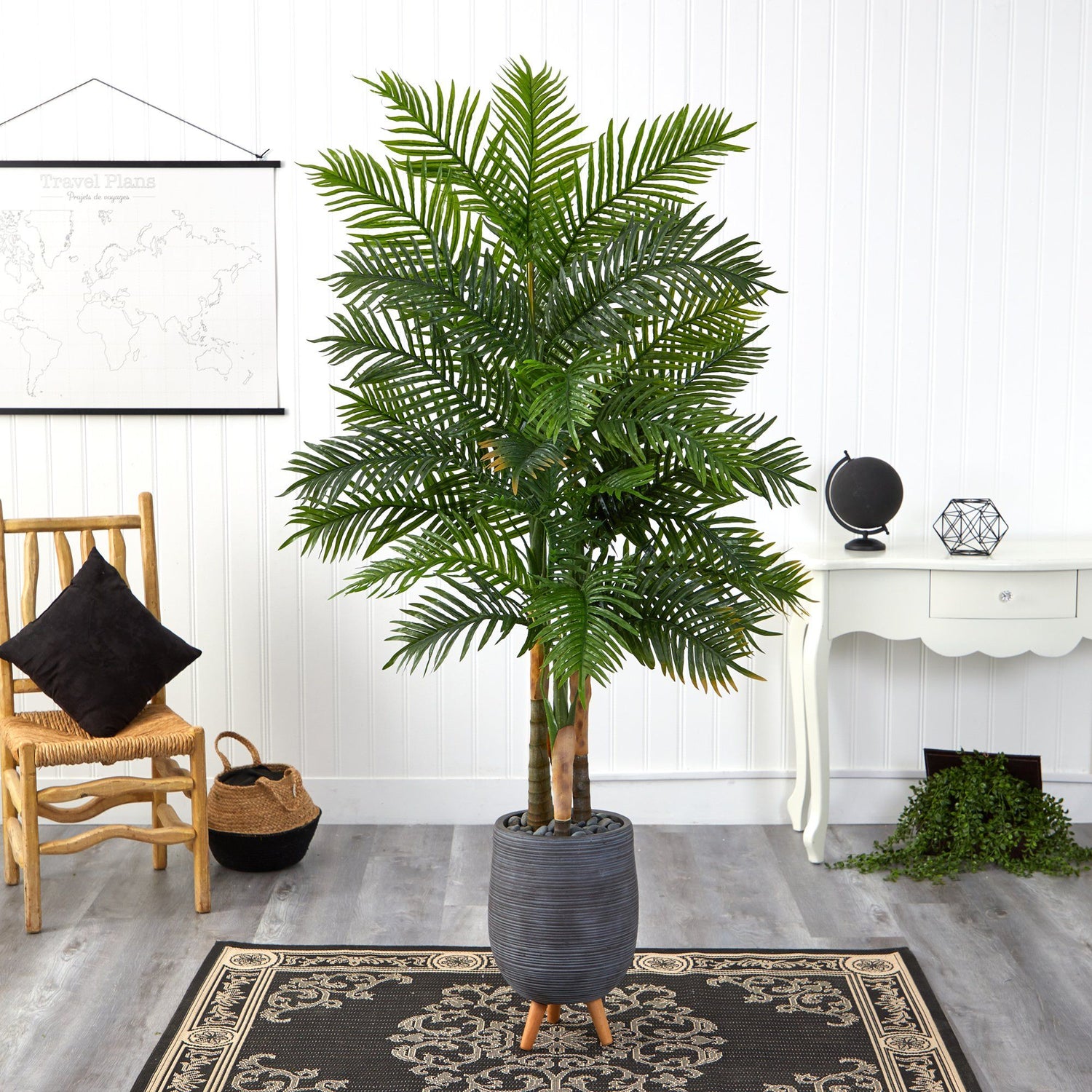 6’ Areca Palm Artificial Tree in Gray Planter with Stand (Real Touch)