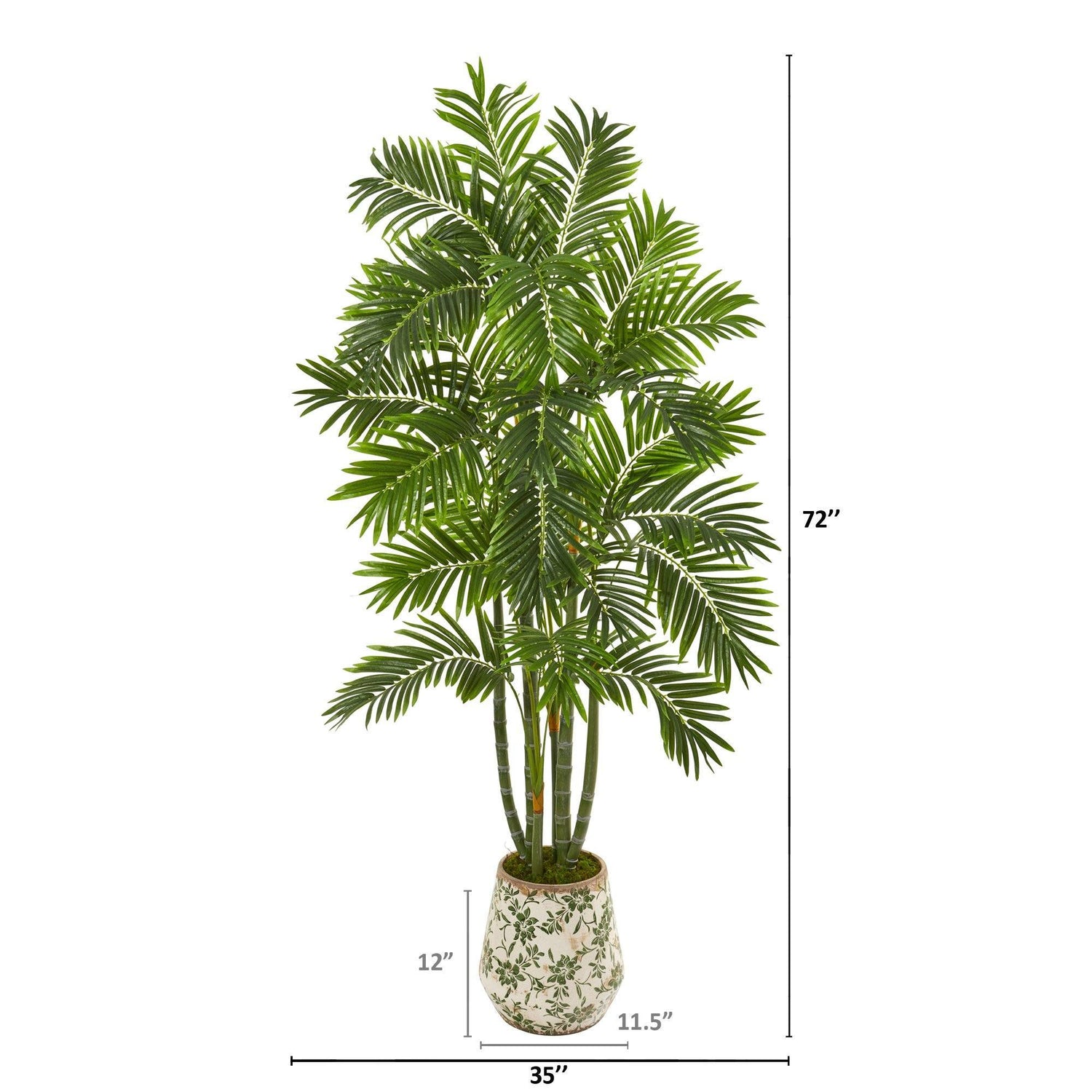 6’ Areca Palm Artificial Tree in Vintage Green Floral Planter