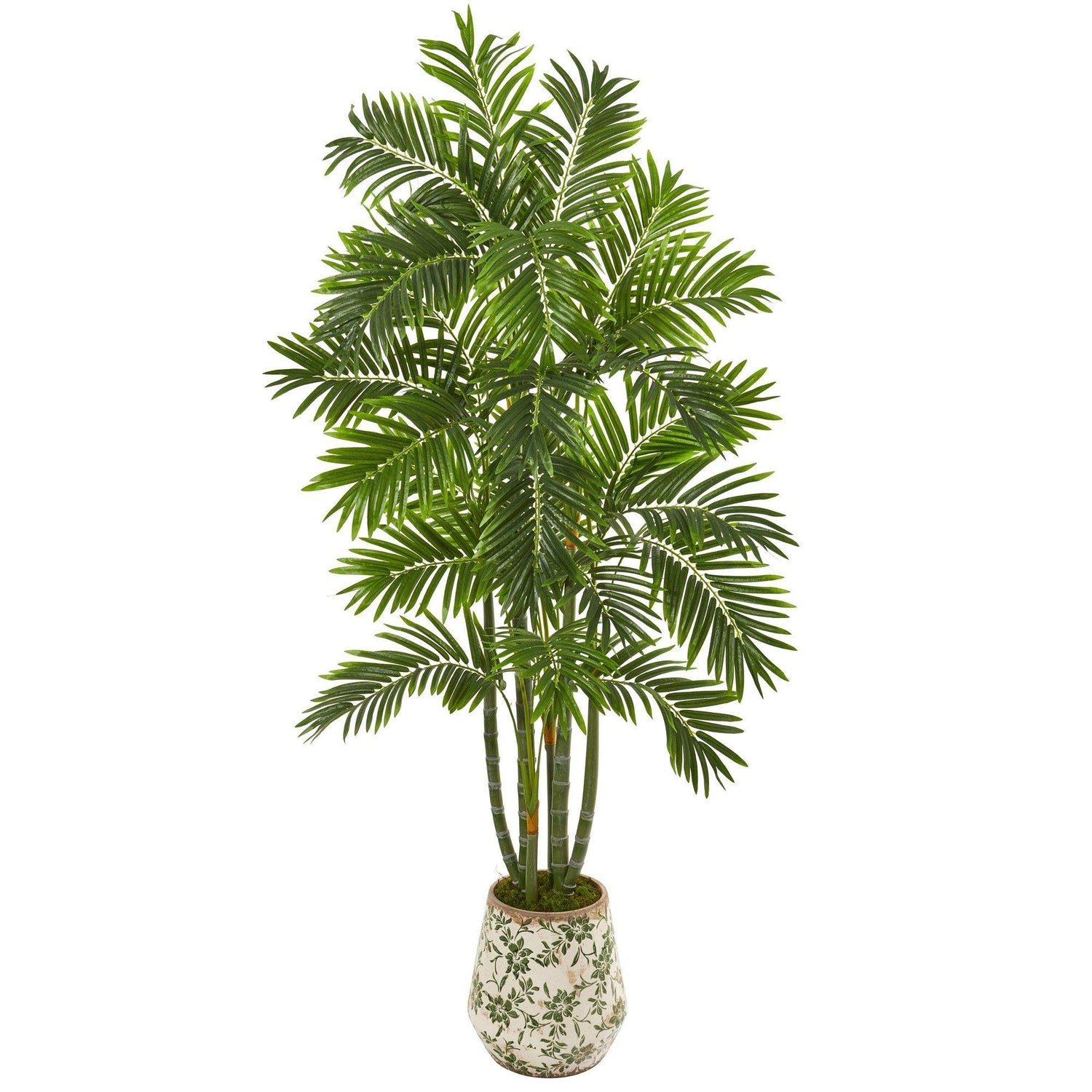 6’ Areca Palm Artificial Tree in Vintage Green Floral Planter