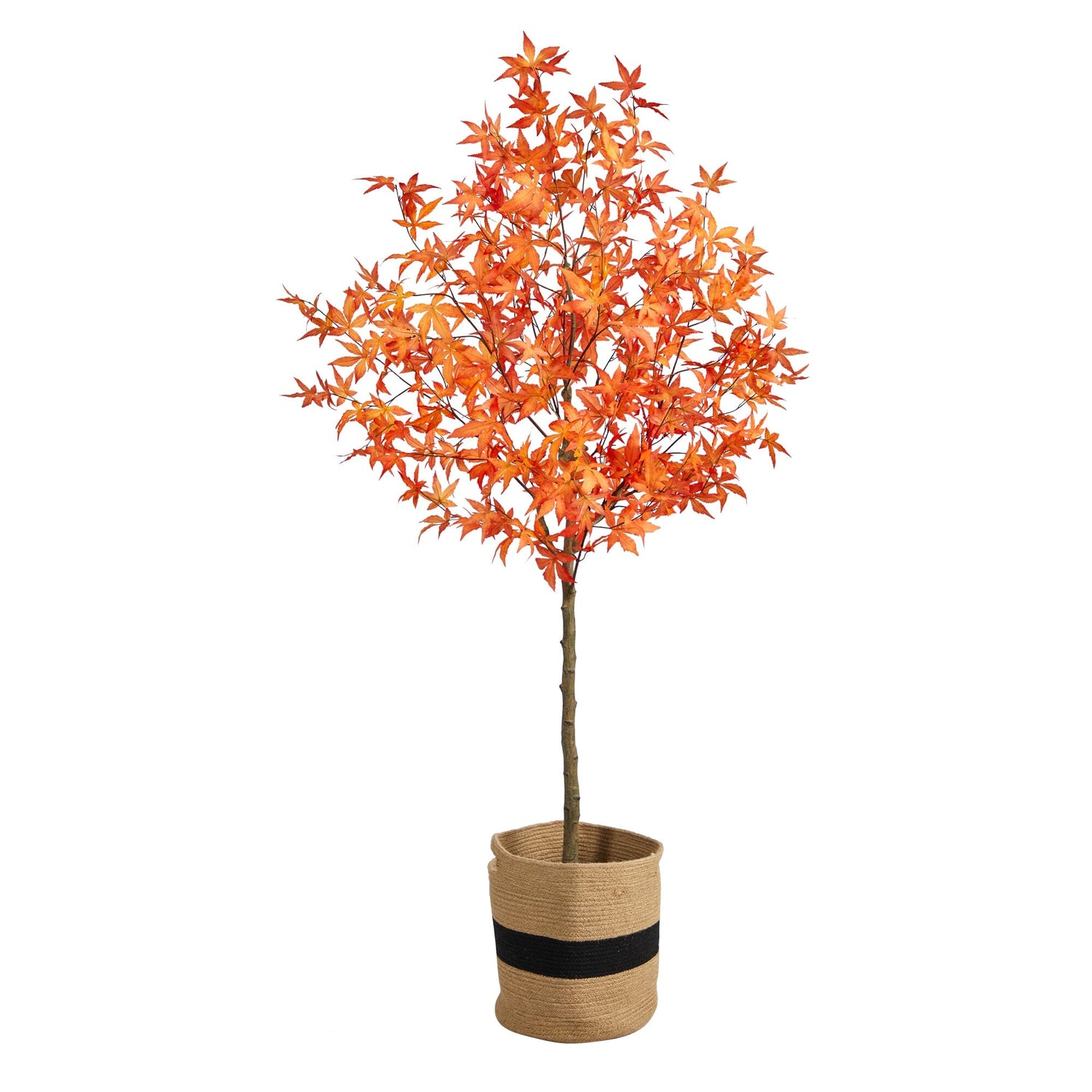 6' Artificial Autumn Maple Tree with Handmade Jute & Cotton Basket