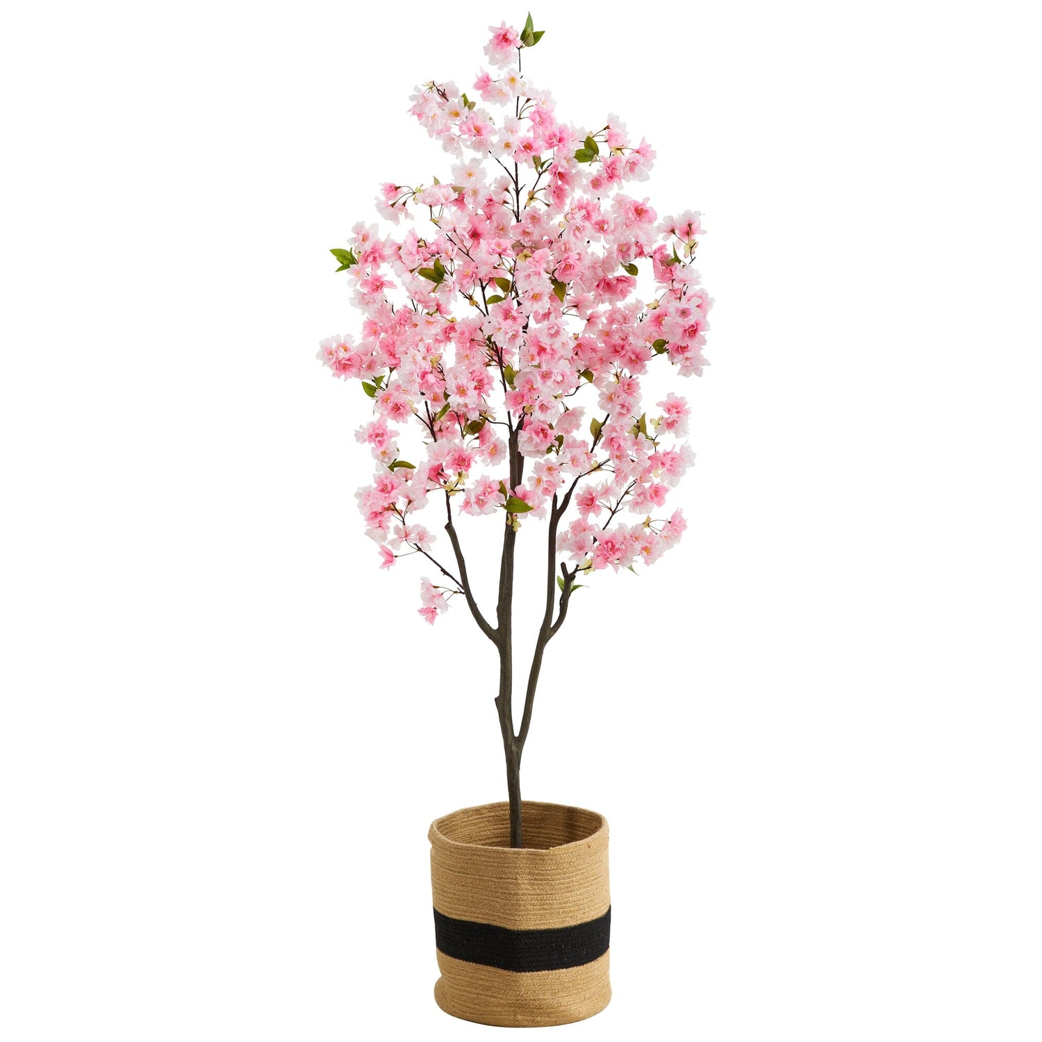 6’ Artificial Cherry Blossom Tree with Handmade Jute & Cotton Basket