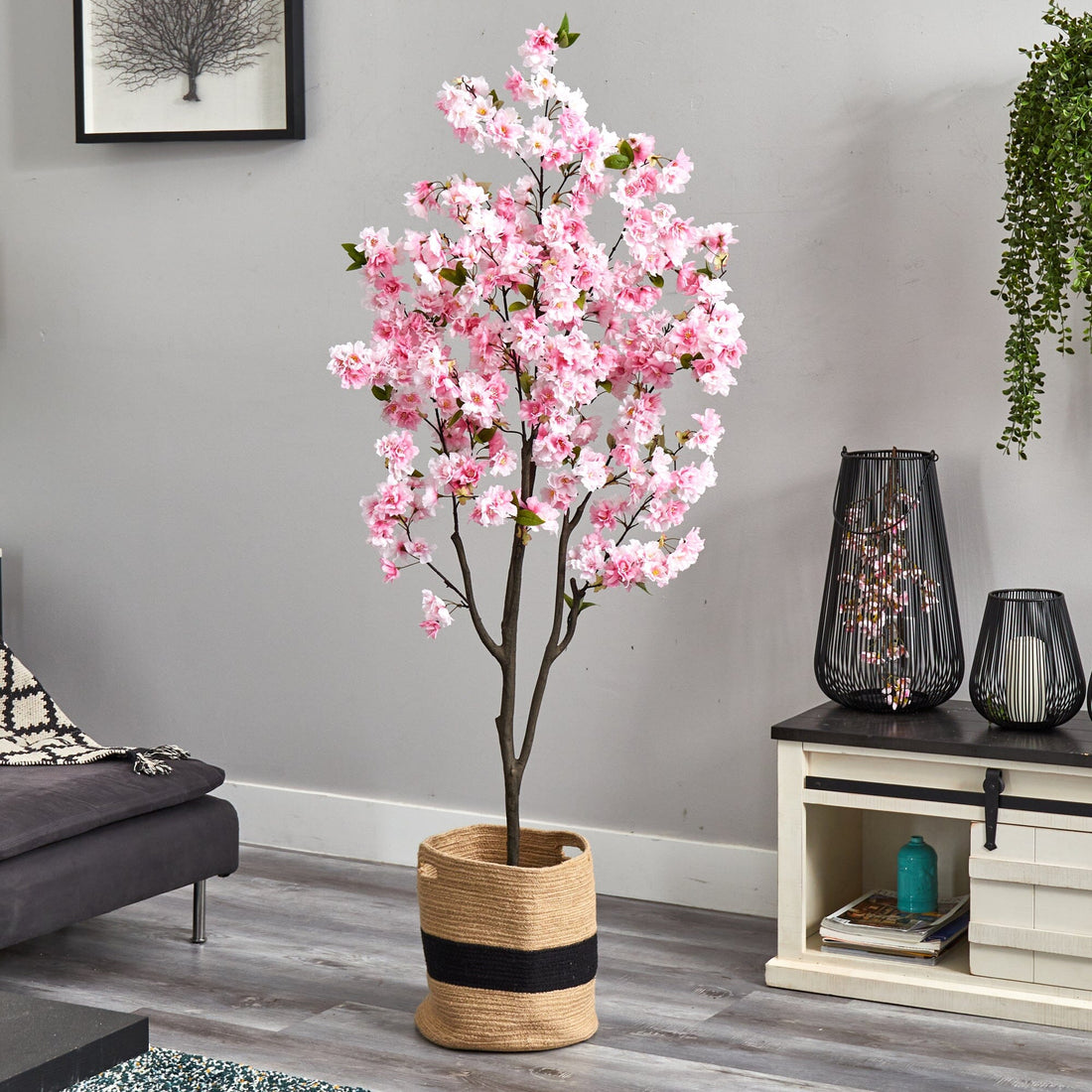 cherry blossom plant pot 6' Artificial Cherry Blossom Tree with Handmade Jute & Cotton Basket