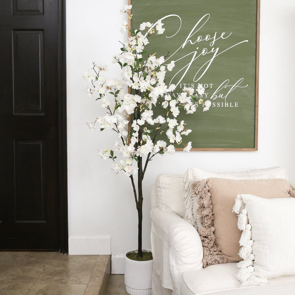 6’ Artificial Cherry Blossom Tree with White Decorative Planter