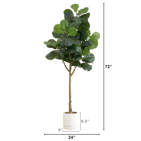 6’ Artificial Fiddle Leaf Fig Tree with White Decorative Planter