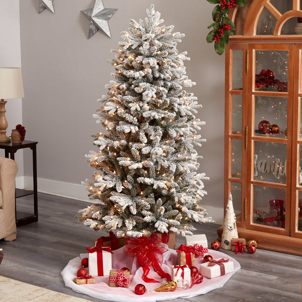 6' Aspen Mountain Fir Flocked Christmas Tree with 1198 Bendable Branches and 450 LED Lights