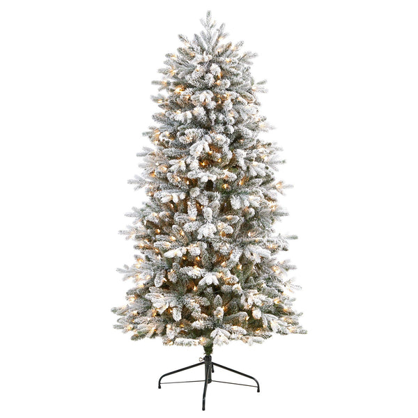 6' Aspen Mountain Fir Flocked Christmas Tree with 1198 Bendable Branches and 450 LED Lights