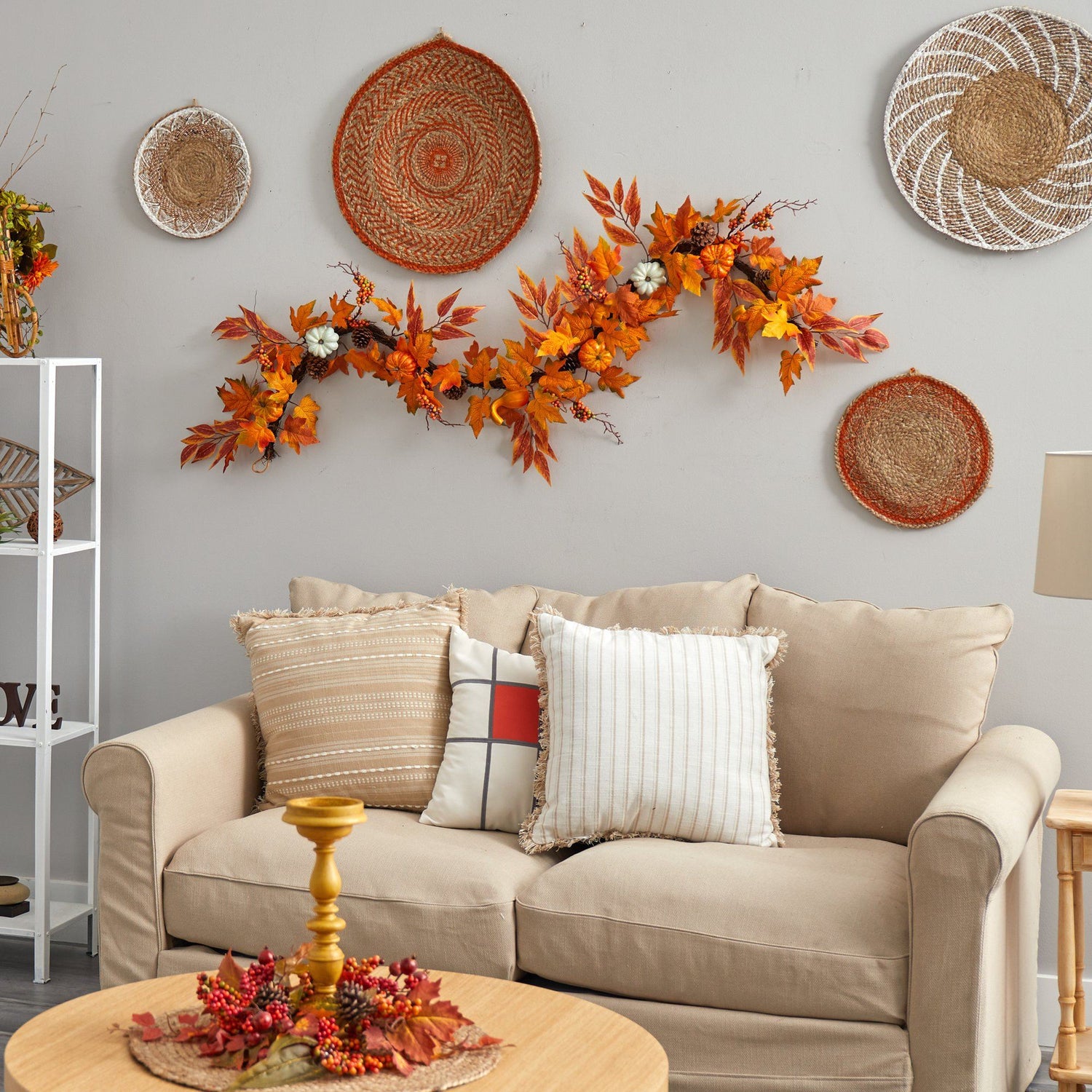 6’ Assorted Autumn Maple Leaves, Pumpkins, Gourds, Berries and Pinecone Artificial Fall Garland