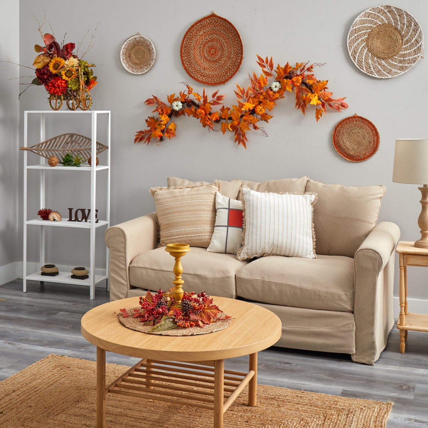 6’ Assorted Autumn Maple Leaves, Pumpkins, Gourds, Berries and Pinecone Artificial Fall Garland