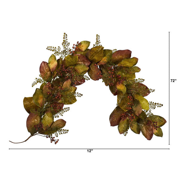 6’ Autumn Magnolia Leaf and Berries Artificial Garland