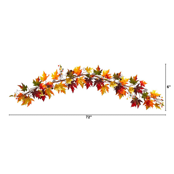 6’ Autumn Maple Leaf and Berry Fall Garland