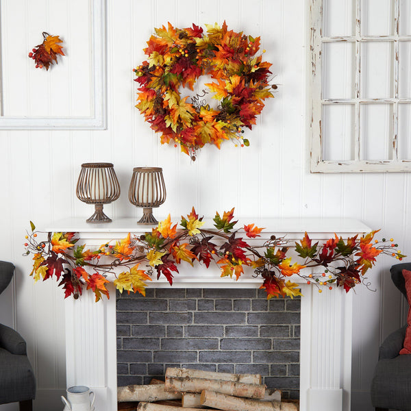 6’ Autumn Maple Leaf and Berry Fall Garland