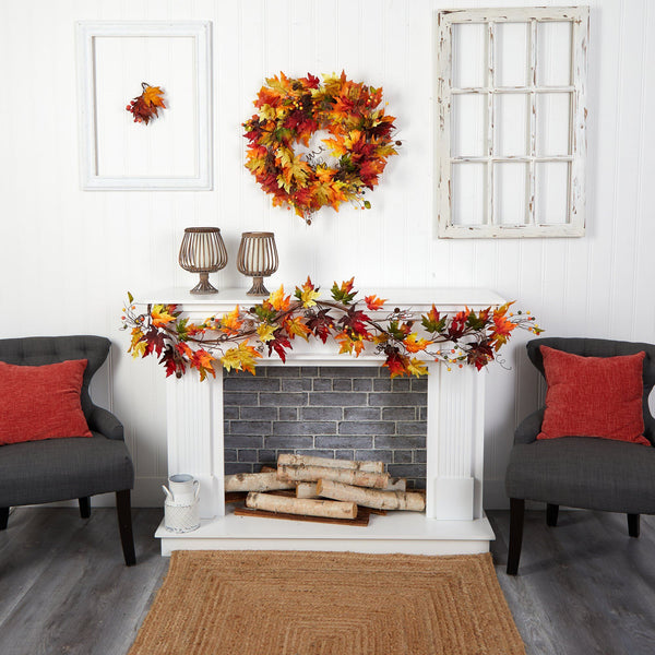 6’ Autumn Maple Leaf and Berry Fall Garland