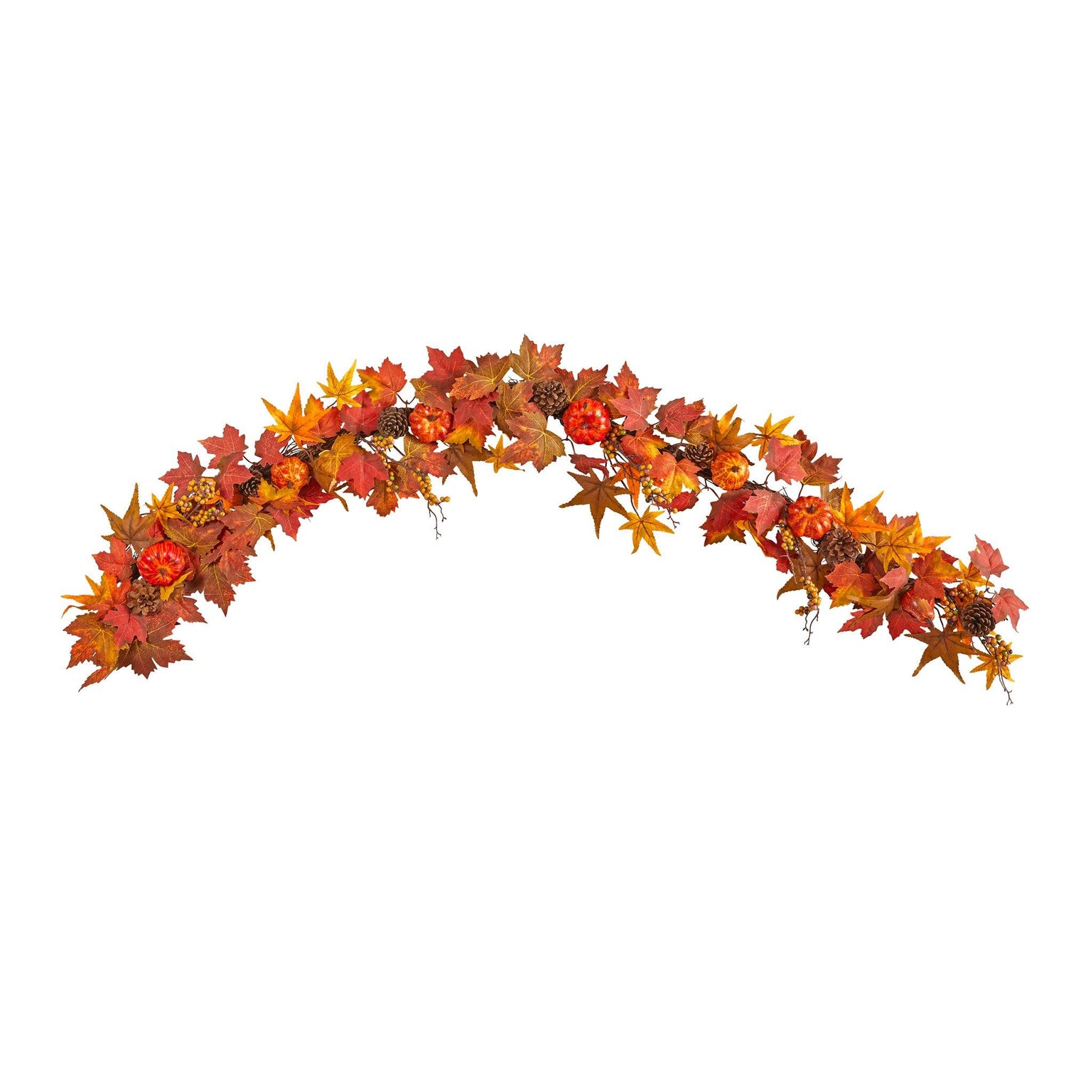 6’ Autumn Maple Leaf, Pumpkin, Gourd and Berry Artificial Fall Garland