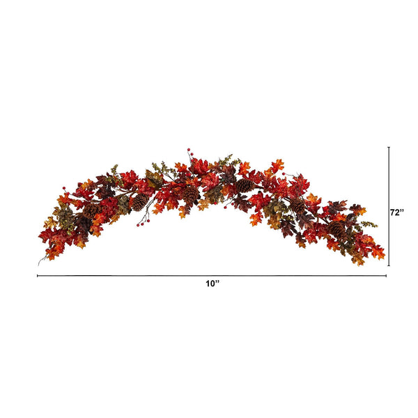 6’ Autumn Maple Leaves, Berry and Pinecones Fall Artificial Garland