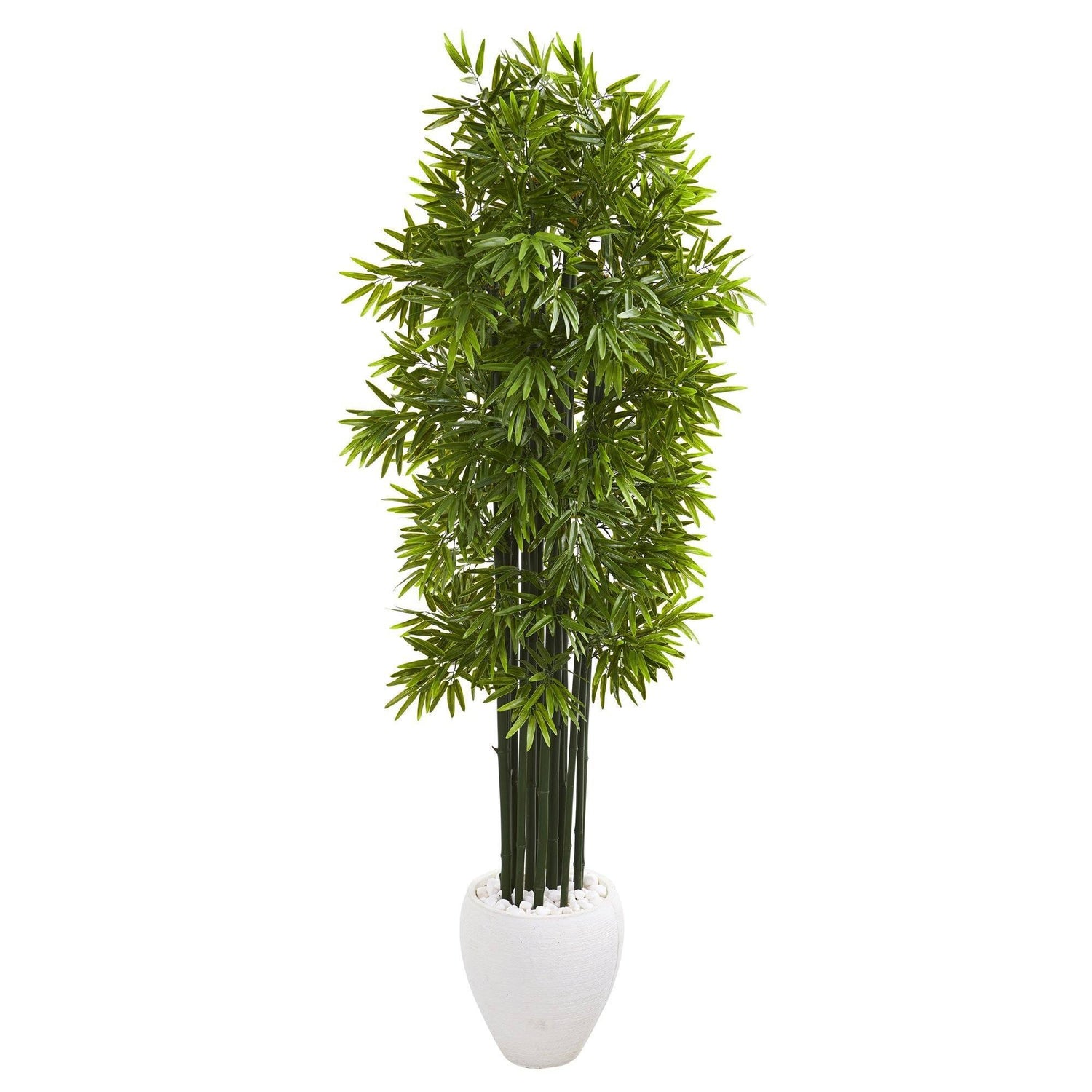 6’ Bamboo Artificial Tree with Green Trunks in White Planter (Indoor/Outdoor)