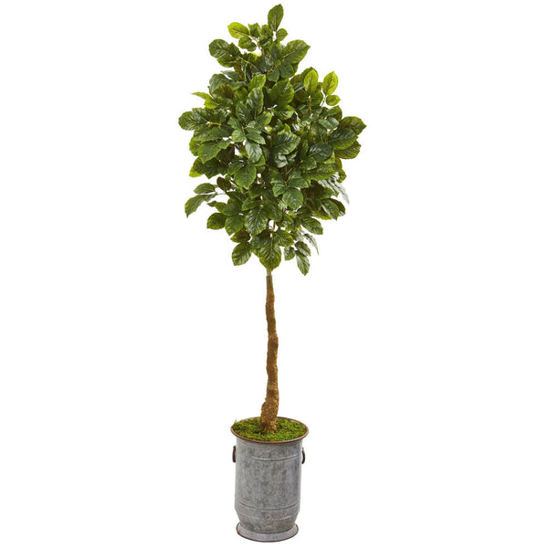 6’ Beech Leaf Artificial Tree in Metal Planter with Copper Trimming