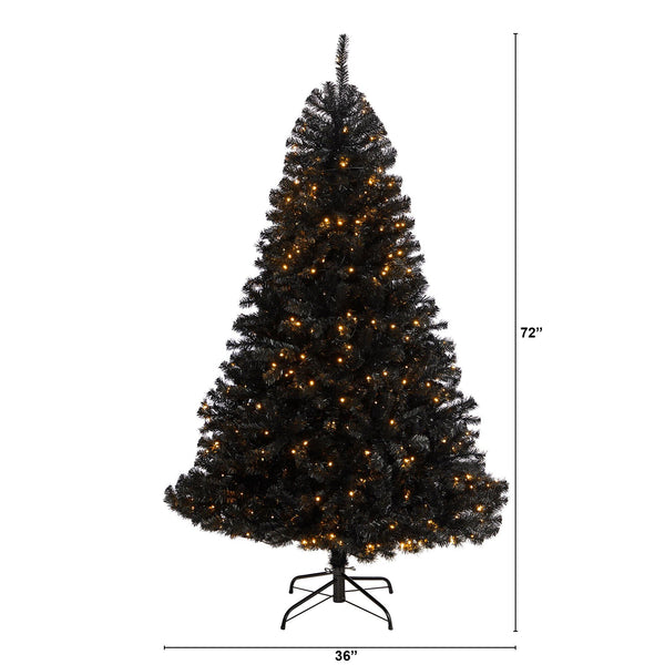 6’ Black Artificial Christmas Tree with 400 Clear LED Lights and 1036 Tips