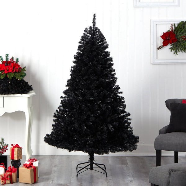 6’ Black Artificial Christmas Tree with 400 Clear LED Lights and 1036 Tips